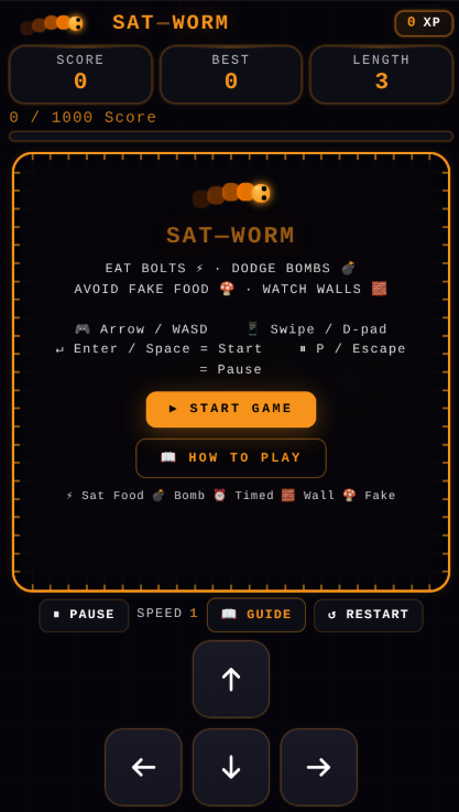 SAT WORM Start Screen
